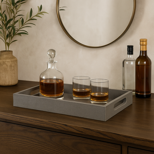 Everly Gray Shagreen Finish Wood Tray – 16" Elegant Utility