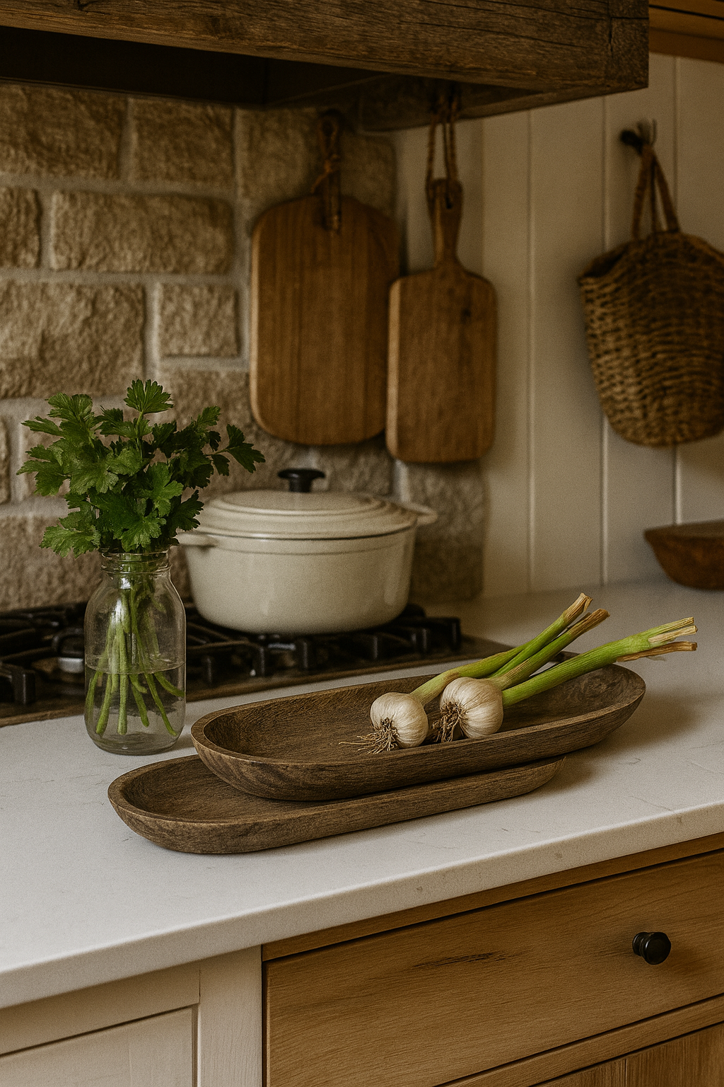 Hearthwood Oval Tray Set – Natural Solid Wood, Set of 2