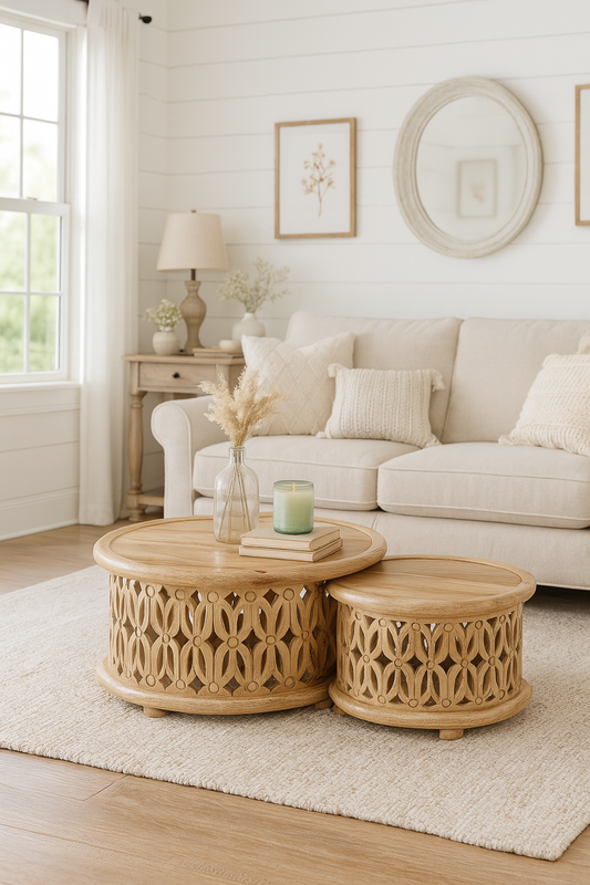 Pair of Rustic Style Solid Mango Wood Coffee Tables