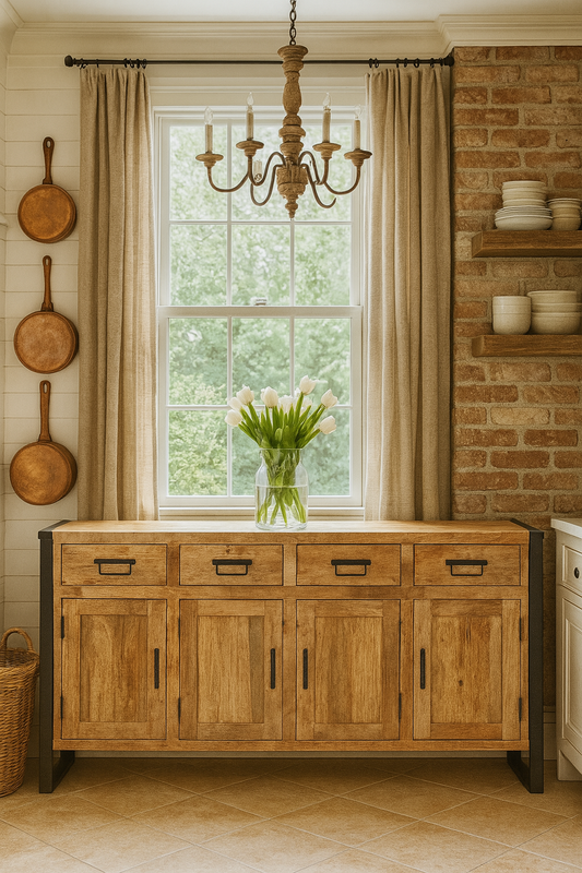Rustic Luxe Solid Mango Wood Sideboard | 67.7" x 13.8" x 31.5"