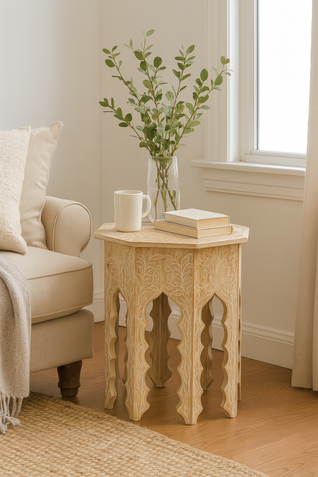 Solid Mango Wood Side Table 18.9"