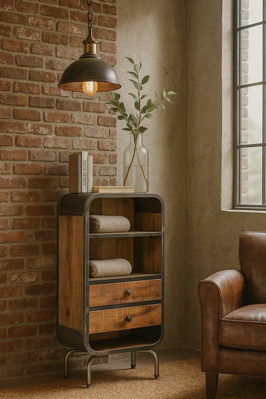 Unique Steel and Solid Mango Highboard - 15.7"x11.8"x49.6"