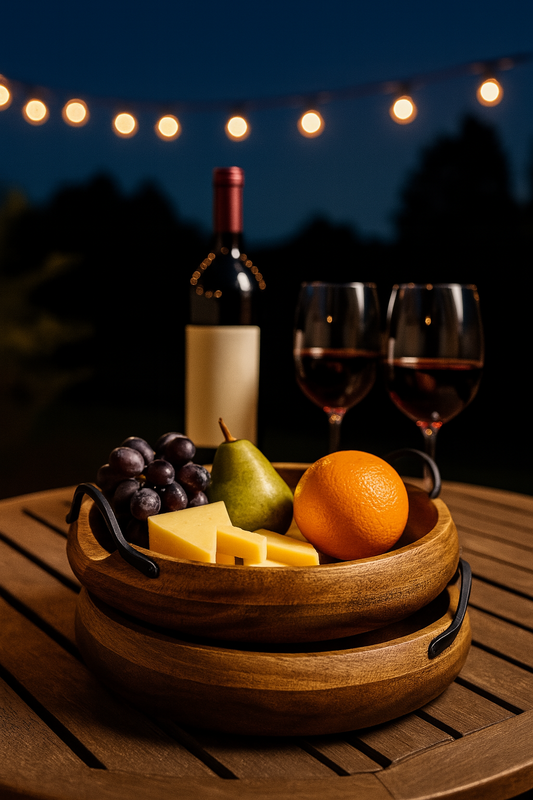 Versatile Duo Crafted Mango Wood Bowls With Metal Handles