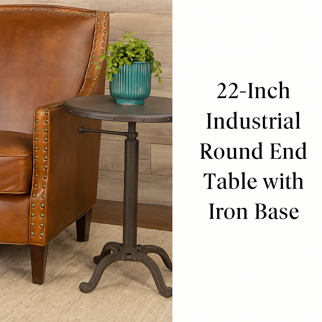22-Inch Industrial Round End Table with Iron Base