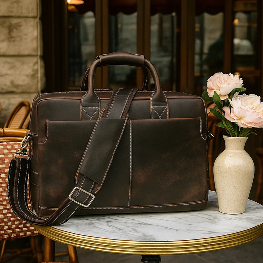 Large Vintage Brown Leather Messenger – Briefcase, Satchel & Travel Bag in One