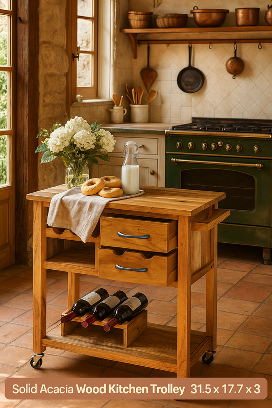 Distinctive Solid Acacia Wood Kitchen Trolley – 31.5 x 17.7 x 35.8