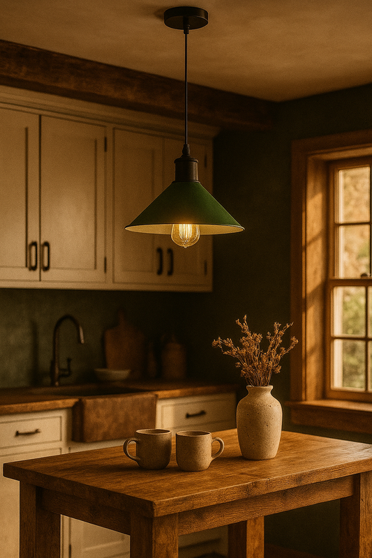 Green Industrial Metal Pendant Lamp – Decorative Ceiling Light