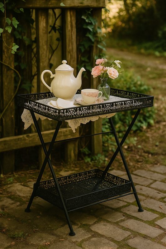 Vintage-Style Black Metal Folding Tea Table