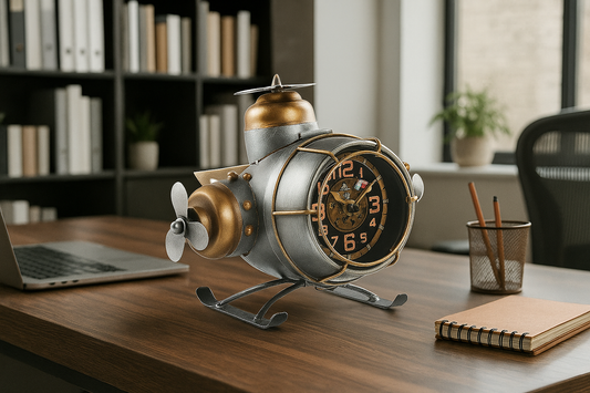 Table Clock – Home ESPRIT Golden Silver Aeroplane Vintage