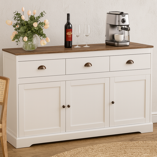 Farmhouse Buffet Cabinet with Wine Storage and Adjustable Shelves