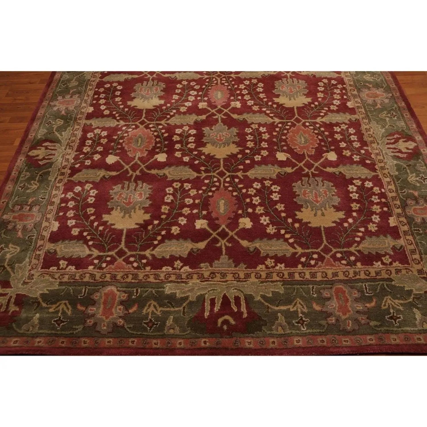 Multi Size Rusty Red, Green Hand Tufted William Morris Arts & Craft 100% Wool Oriental Area Rug-4