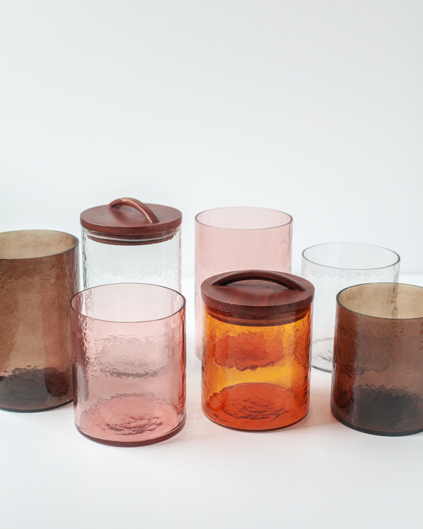 Hammered Glass Canisters with Wood Lid-0