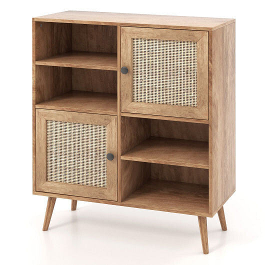 Rattan Buffet Cabinet with 2 Doors and 2 Cubbies-Natural-4