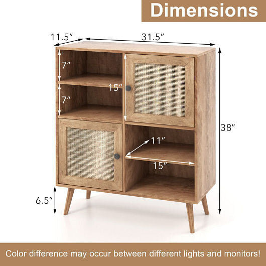 Rattan Buffet Cabinet with 2 Doors and 2 Cubbies-Natural-2