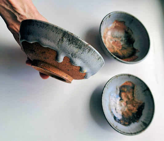 Tamara S Gordon Ceramics. Brown & Grey - set of 3 small rustic bowls-0
