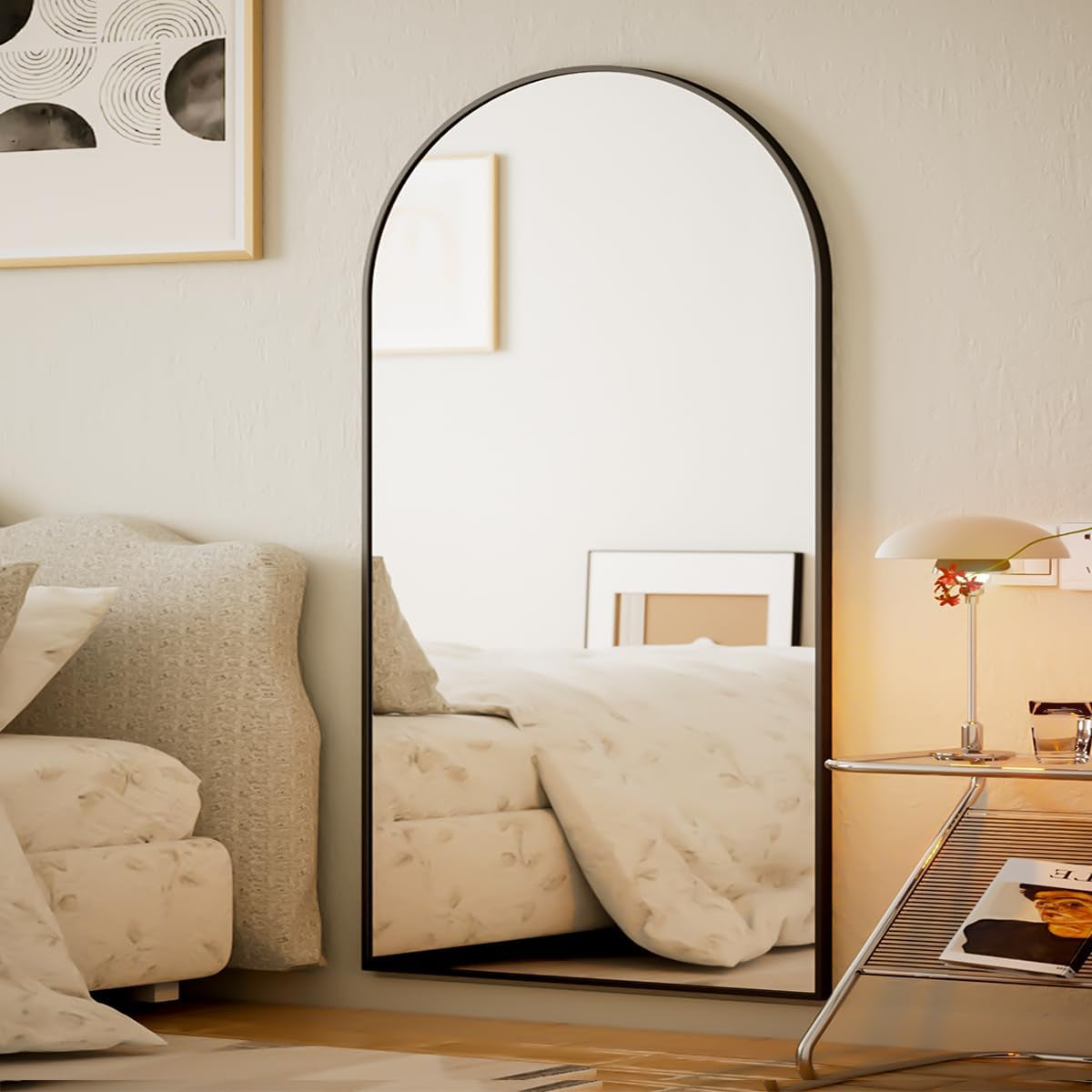 77"X38" Large Arch Mirror Full Length, Oversized Wall Mirrors with Aluminum Alloy Frame, Full Body Floor Mirror for Bedroom, Dressing Room, Black-1