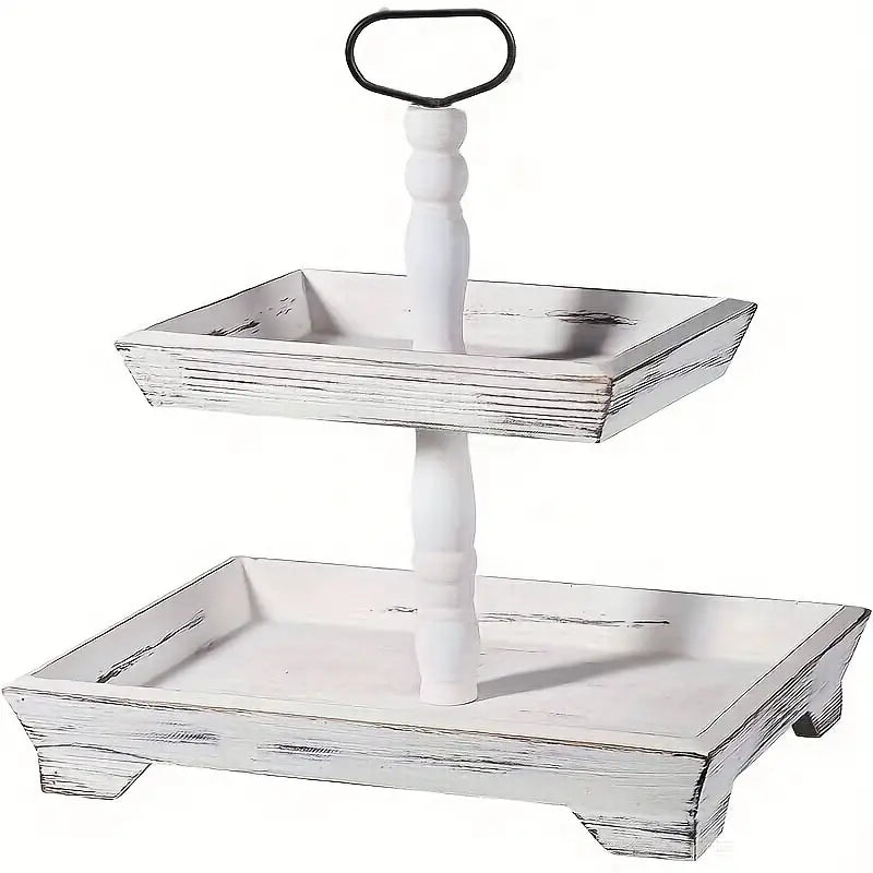 Rustic Wood Tiered Tray Stand - Farmhouse Chic Daily Decor-0