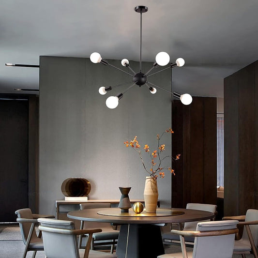 Black Sputnik Chandeliers, 8 Lights Sputnik Light Fixtures Ceiling Hanging, Mid Century Modern Pendant Lighting for Kitchen Island Living Room Bedroom Dining Room Light Fixture-0