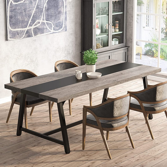 Dining Table for 8 People, 70.87-Inch Rectangular Wood Kitchen Table with Strong Metal Frame, Industrial Large Long Dining Room Table for Big Family (Gray, No Chair)-0