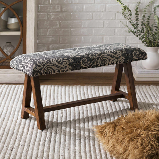 Bethpage Vintage Floral Mango Wood Bench-1
