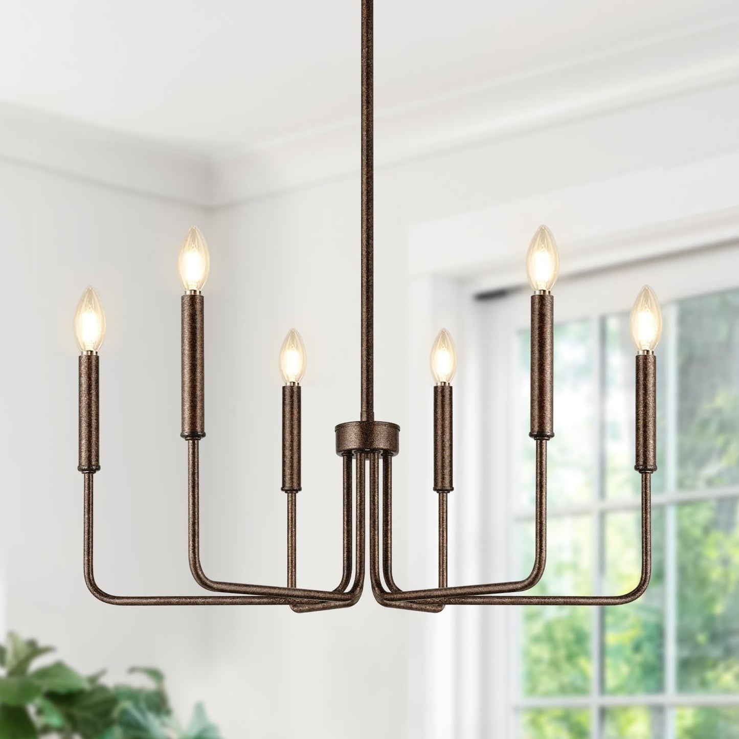 Rustic Black Chandelier, 6-Light Antique Farmhouse Chandelier for Dining Room Lighting Fixtures, Vintage Candle Pendant Light Fixtures Chandeliers for Dining Room Bedroom, Foyer and Living Room-1