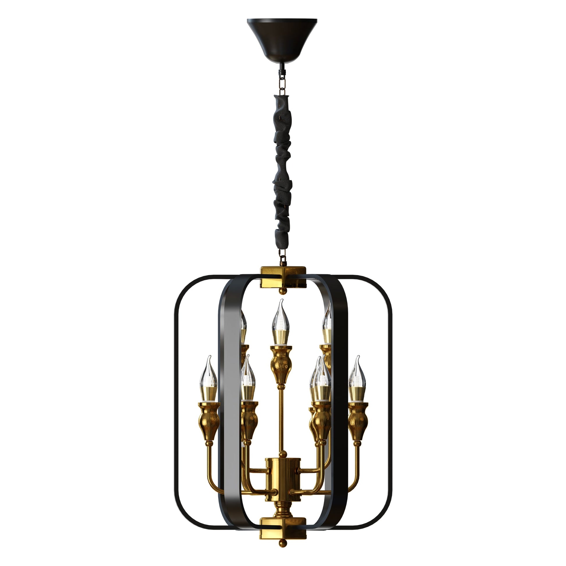 Lantern Black Metal Chandeliers 9-Light Adjustable Height Farmhouse Ceiling Chandelier~4622-5