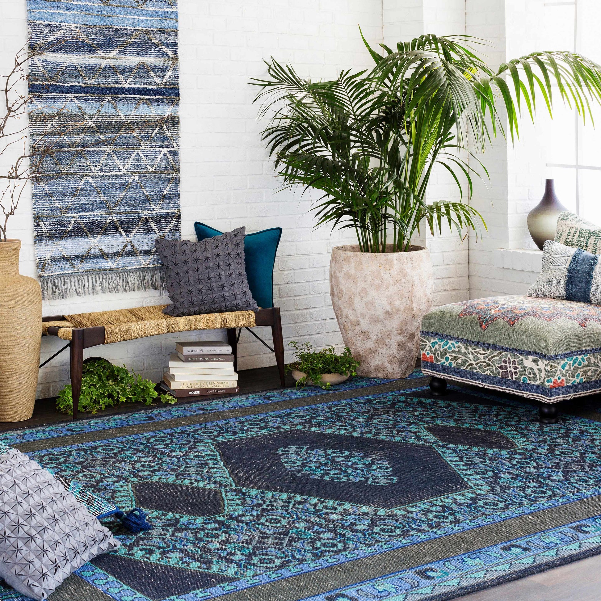 Chalfant Mango Wood Bohemian Ottoman Pouf-3